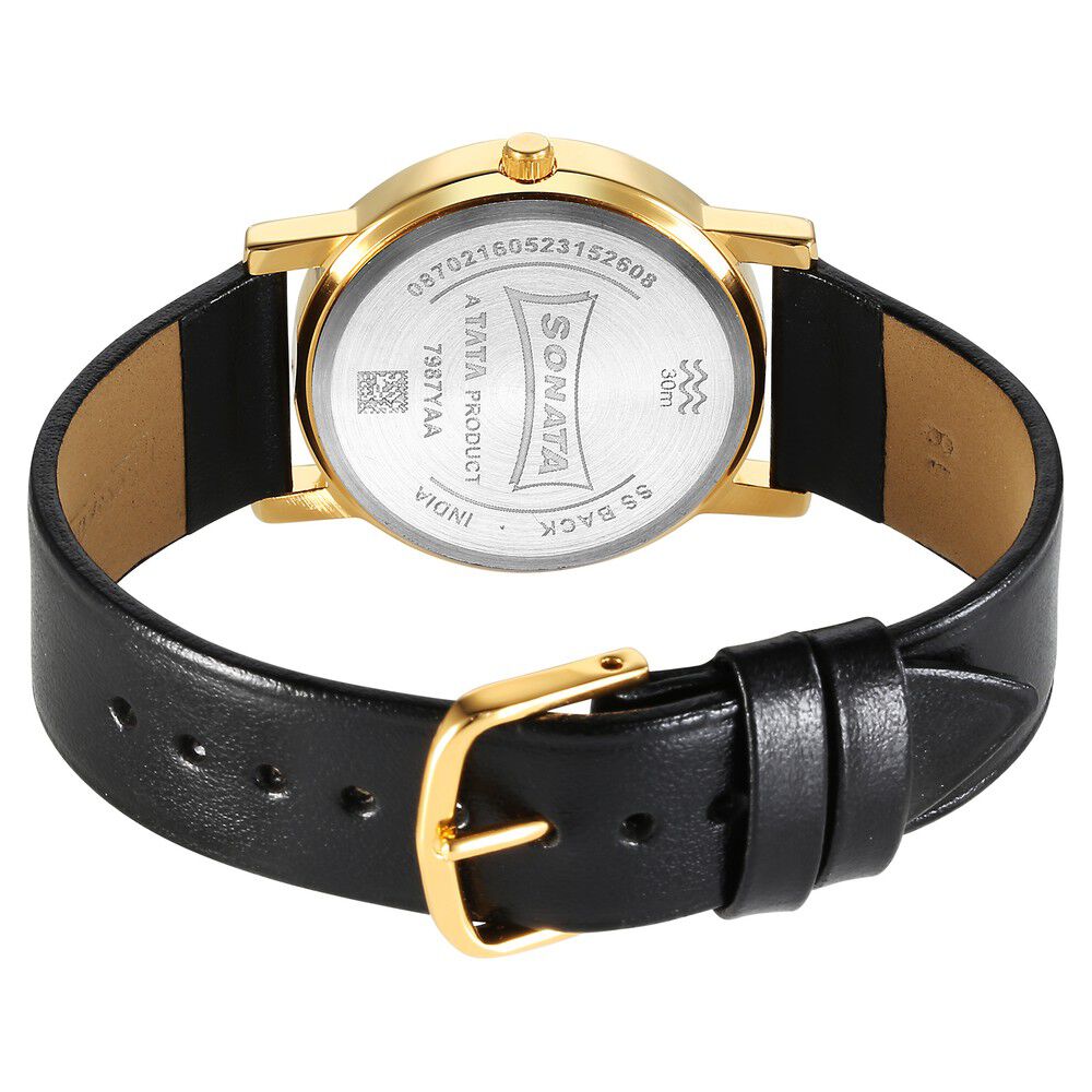 Sonata Classic Quartz Analog Silver Dial Black Leather Strap Watch