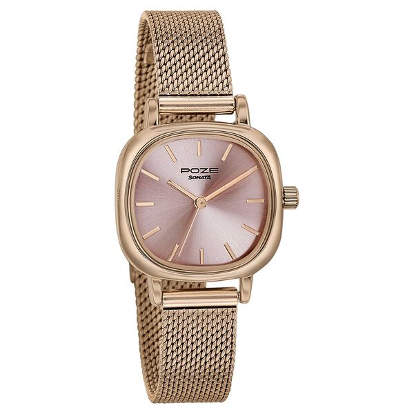 Sonata Poze Quartz Analog Pink Dial Mesh Strap Watch for Women - image number 2