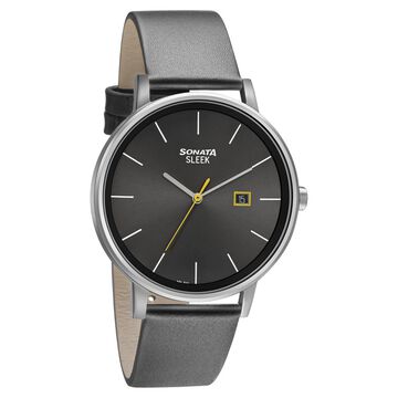 Sonata Quartz Analog with Date Leather Strap Watch for Men