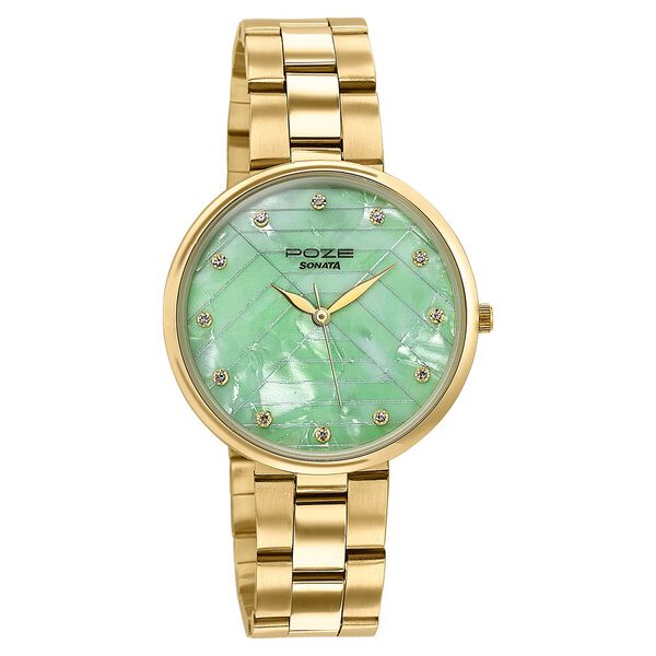 Sonata Poze Quartz Analog Green Dial Golden Colour Stainless Steel Strap Watch For Women - image number 2