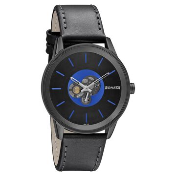 Sonata Quartz Multifunction Blue Dial Leather Strap Watch for Men