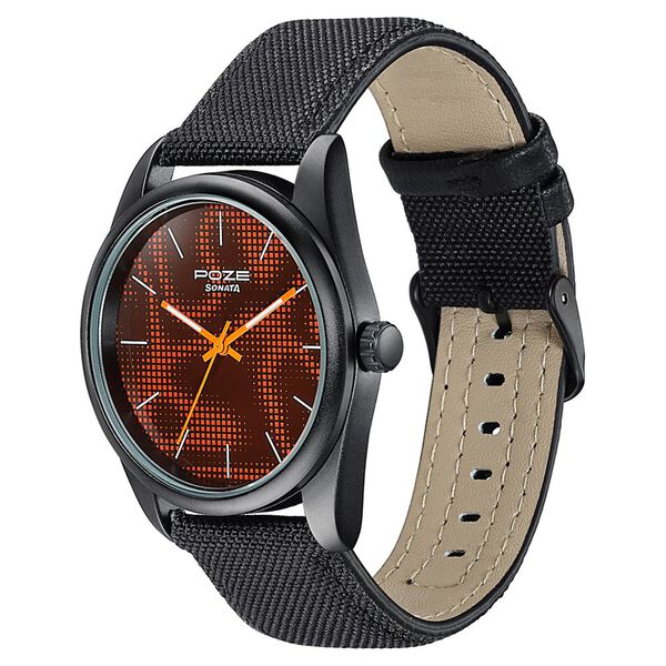 Poze By Sonata Quartz Analog Two Toned Dial Black Nylon Strap Watch For Men - image number 4