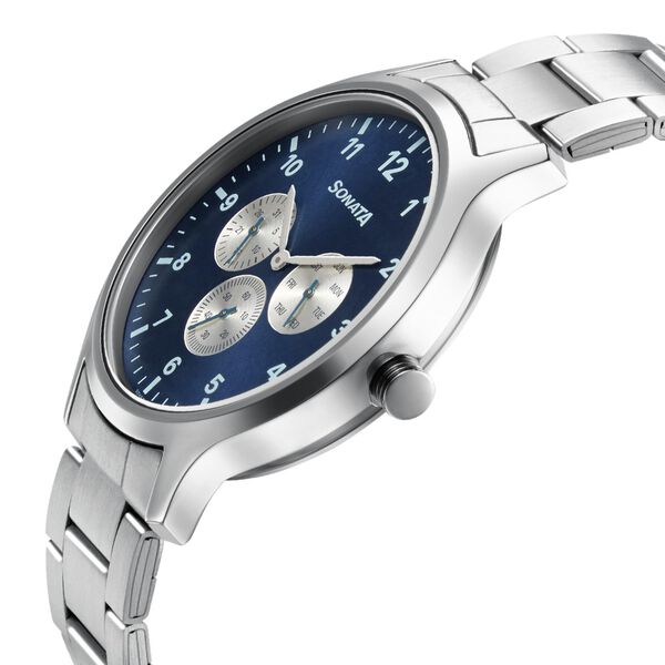 Sonata Quartz Multifunction Blue Dial Metal Strap Watch for Men - image number 2