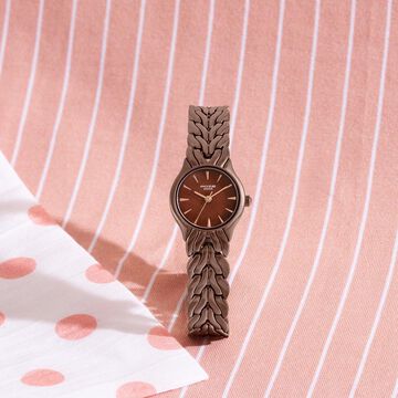 Poze Poze Quartz Analog Brown Dial Brown Metal Strap Watch For Women