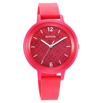 Sonata Splash Quartz Analog Pink Dial Plastic Strap Watch for Women