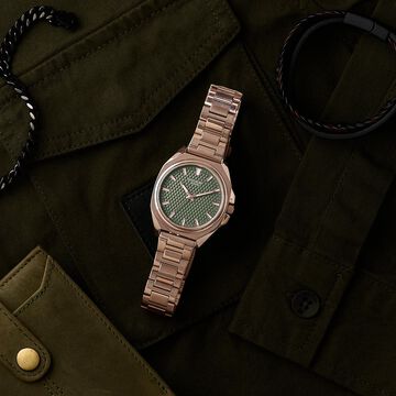 Poze By Sonata Quartz Analog Green Dial Rose Gold Metal Strap Watch For Men