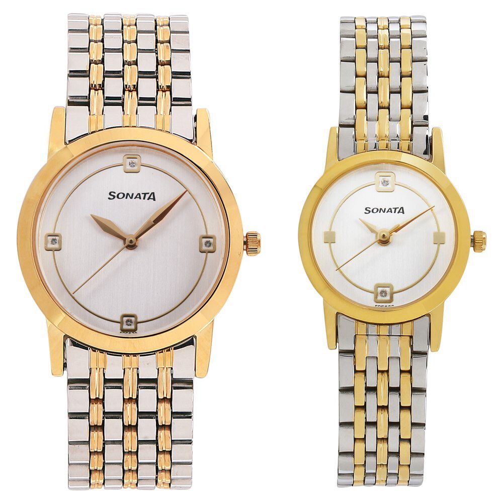 Buy Online Sonata Quartz Analog Silver Dial Stainless Steel Strap Watch for Couple ns71178137bm01p Sonata
