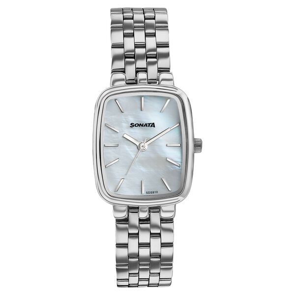 Sonata Festive Quartz Analog Mother Of Pearl Dial Silver Metal Strap Watch For Women - image number 0