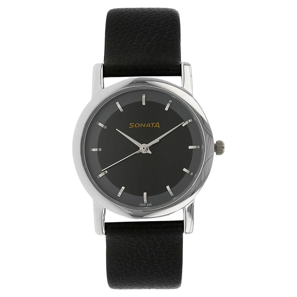 Buy Online Sonata Quartz Analog Black Dial Leather Strap Watch for Men nm7987sl02w Sonata