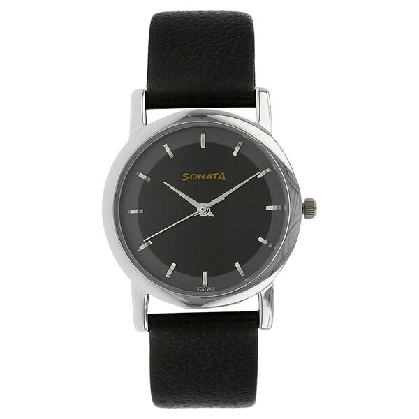 Sonata Quartz Analog Black Dial Leather Strap Watch for Men - image number 0