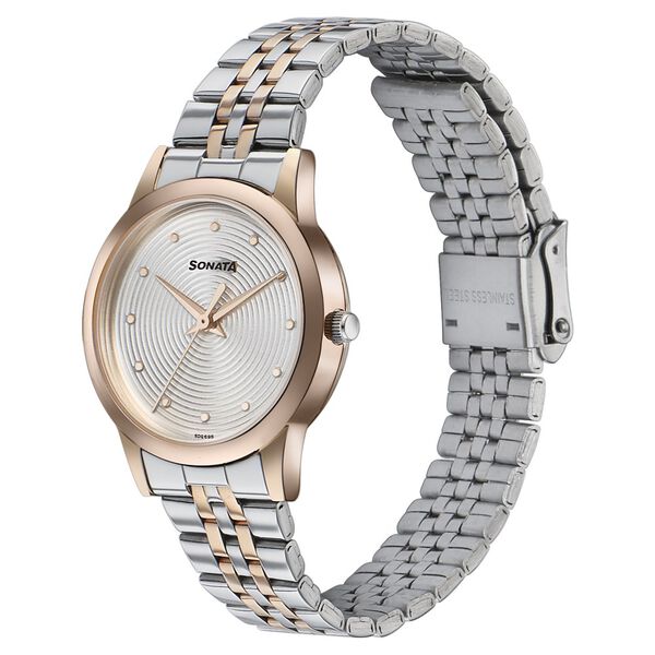 Sonata Glam Gold Quartz Analog Silver Dial Stainless Steel Strap Watch For Women - image number 2