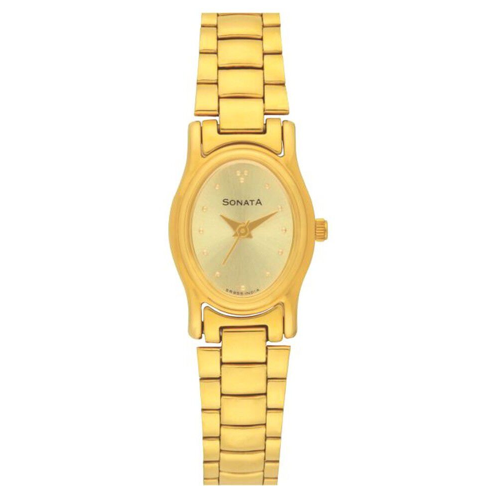 Buy Online Sonata Quartz Analog Champagne Dial Stainless Steel Strap Watch for Women nf2037ym02 Sonata