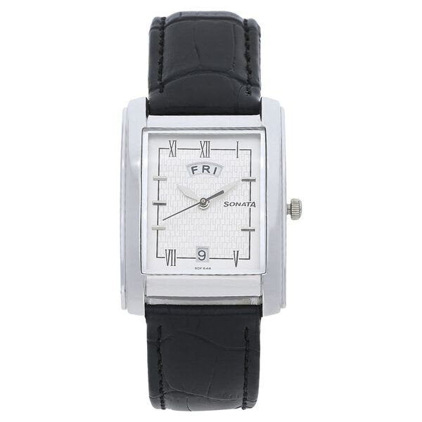 Sonata Quartz Analog with Day and Date White Dial Leather Strap Watch for Men - image number 0