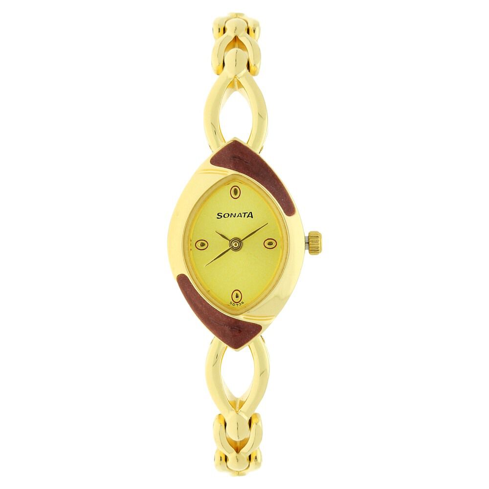 Sonata Quartz Analog Champagne Dial Metal Strap Watch for Women