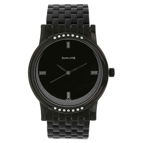 Sonata Quartz Analog Black Dial Stainless Steel Strap Watch for Men - image number 0