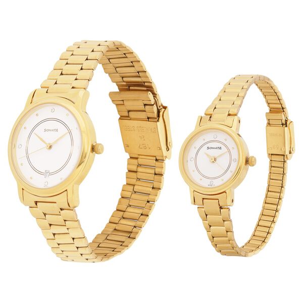 Sonata Quartz Analog with Date White Dial Metal Strap Watch for Couple - image number 2