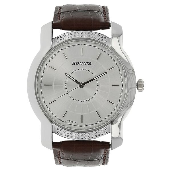 Sonata Quartz Analog Silver Dial Leather Strap Watch for Men - image number 0