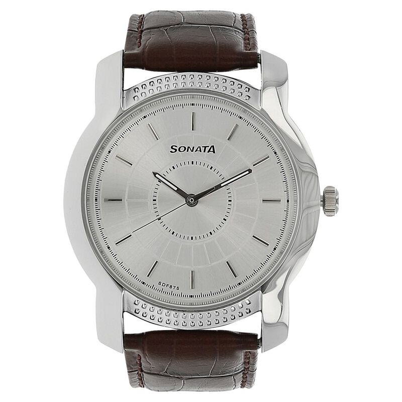 Sonata Quartz Analog Silver Dial Leather Strap Watch for Men - image number 0