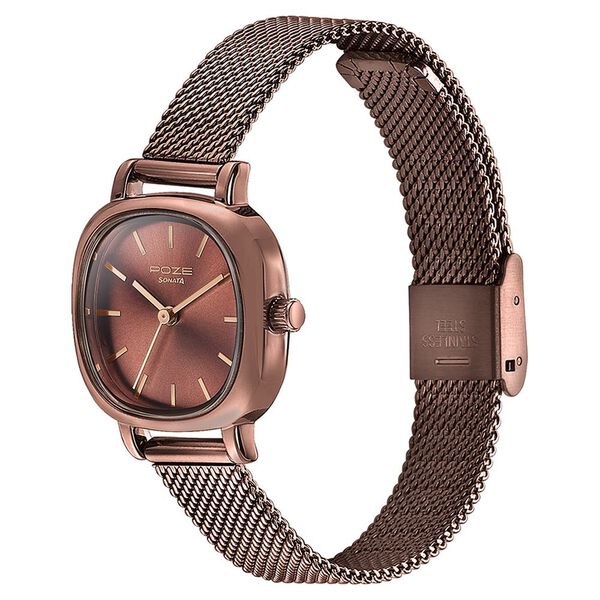 Sonata Poze Quartz Analog Brown Dial Mesh Strap Watch for Women - image number 3