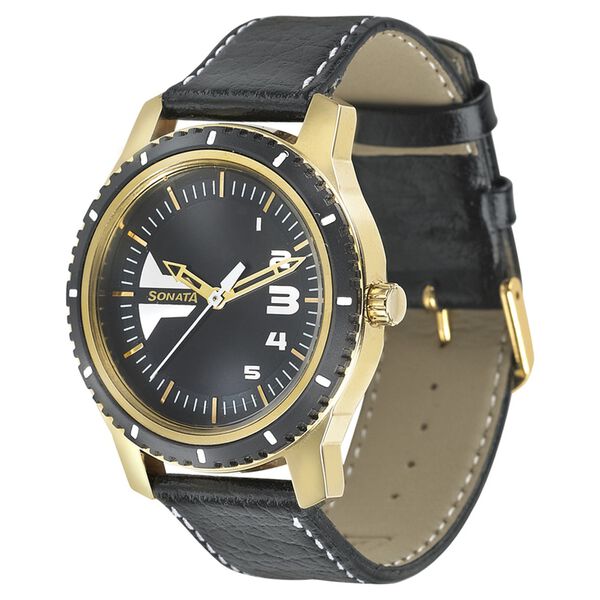 Sonata Quartz Analog Black Dial Leather Strap Watch for Men - image number 0