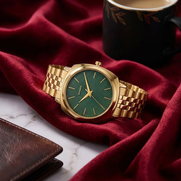 Sonata Vector Green Textured Dial Gold-Tone Bracelet Watch for Men - image number 0