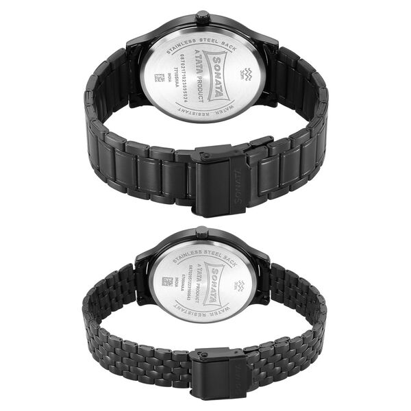 Sonata Pair Quartz Analog Black Dial Stainless Steel Strap Watch for Couple - image number 3