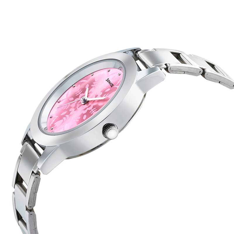 Sonata Floral Folkart Pink Dial Women Watch With Stainless Steel Strap - image number 2