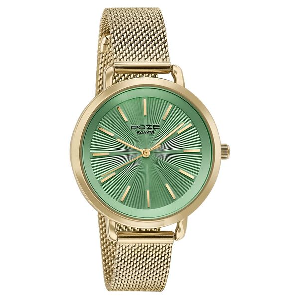 Sonata Poze Quartz Analog Green Dial Metal Strap Watch For Women - image number 2
