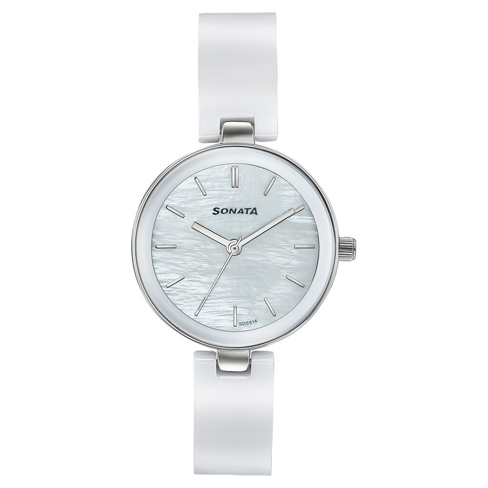 Sonata Festive Quartz Analog White Dial Two Toned Ceramic & Metal Strap Watch For Women