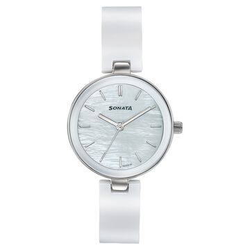 Sonata Festive Quartz Analog White Dial Two Toned Ceramic & Metal Strap Watch For Women