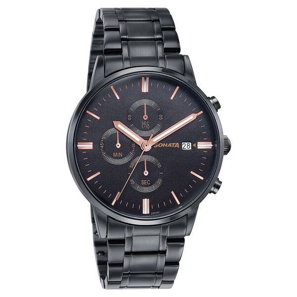 Sonata Wedding Edit Quartz Multifunction Black Dial Stainless Steel Strap Watch For Men - image number 2
