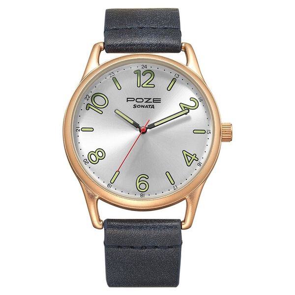 Poze by Sonata Quartz Analog Silver Dial PU Leather Strap Watch for Men - image number 0