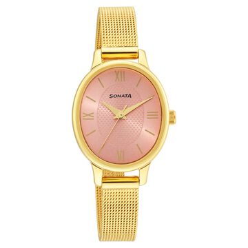 Sonata Classic�Gold Pink Dial Metal Strap Watch for Women