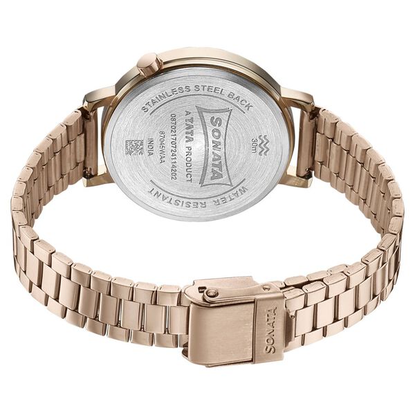 Sonata Elegent Essentials Quartz Analog Rose Gold Dial Stainless Steel Strap Watch For Women - image number 4