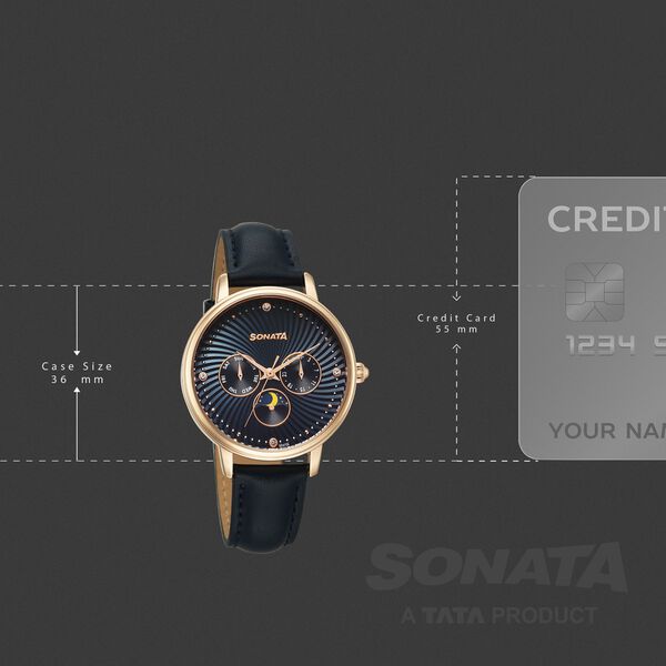 Sonata Festive Quartz Multifunction Blue Dial Leather Strap Watch For Women - image number 3
