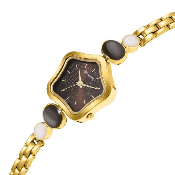 Sonata Utsav Brown Dial Yellow Bi Metal Strap Watch for Women - image number 2
