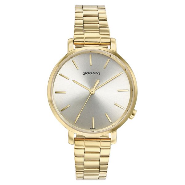 Sonata Elegent Essentials Quartz Analog Champagne Dial Stainless Steel Strap Watch For Women - image number 0