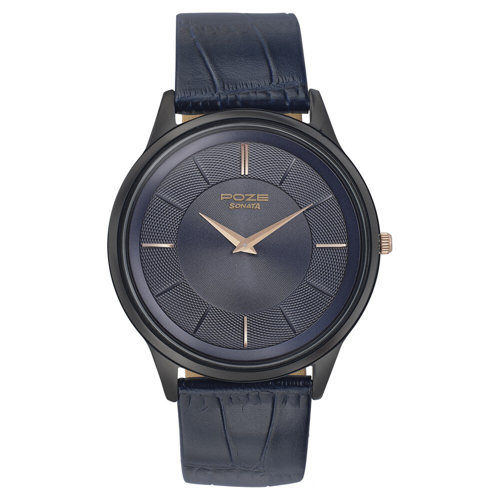 Buy Online Poze by Sonata Quartz Analog Black Dial Leather Strap Watch for Men sp70005kl02 Sonata