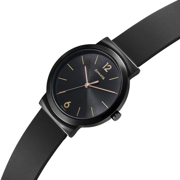 Sonata Essentials Black Dial Polyurethane Strap Watch for Women - image number 2