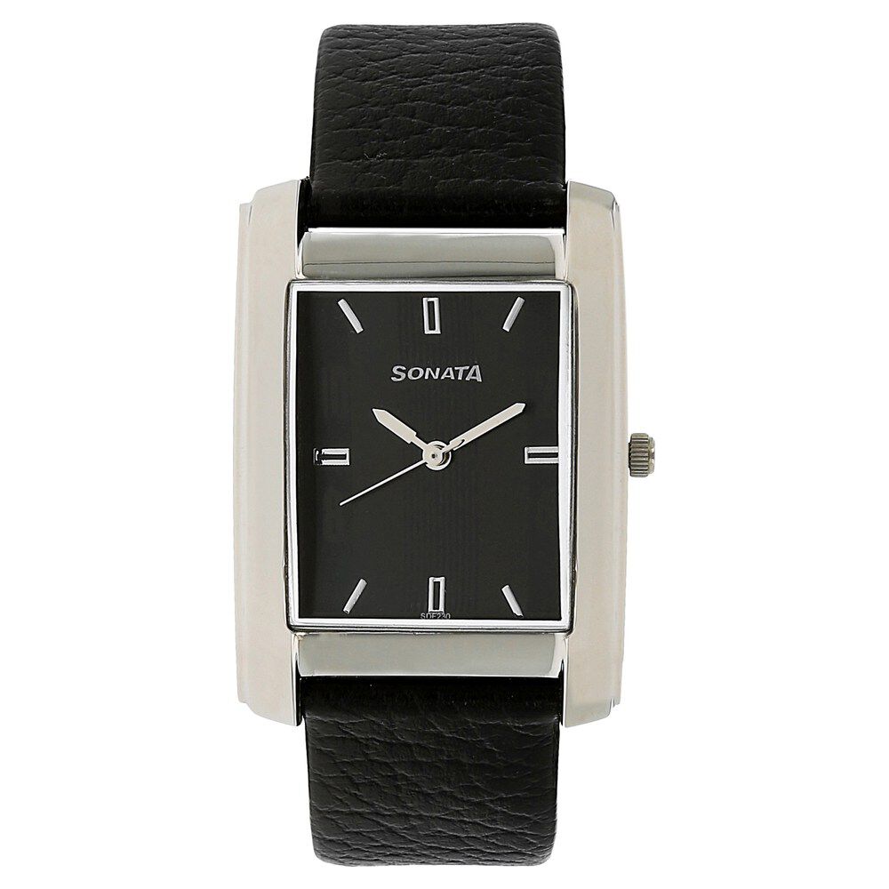 Buy Online Sonata Quartz Analog Black Dial Leather Strap Watch for
