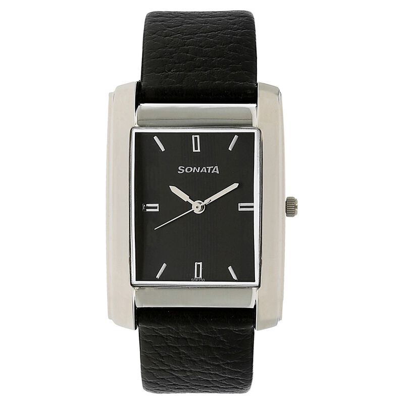 Sonata Quartz Analog Black Dial Leather Strap Watch for Men - image number 0