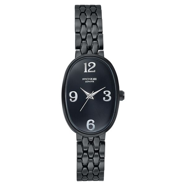 Sonata Poze Quartz Analog Black Dial Metal Strap Watch For Women - image number 1