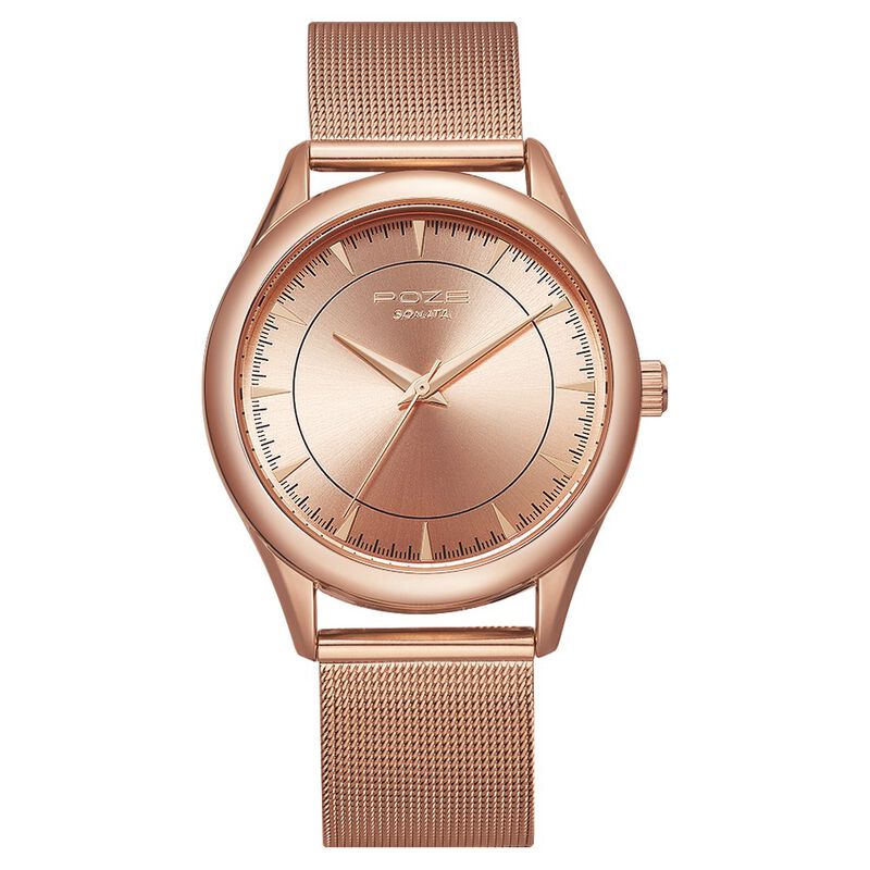 Poze by Sonata Quartz Analog Rose Gold Dial Stainless Steel Strap Watch for  Men