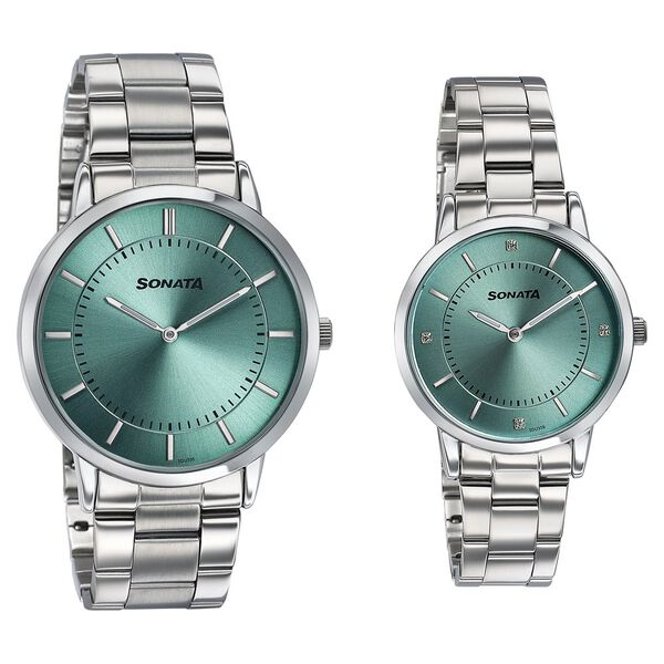 Sonata Soulmates Sage Green Dial Couple Watch - image number 1