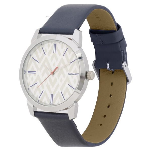 Knot White Dial Leather Strap Watch for Men - image number 2
