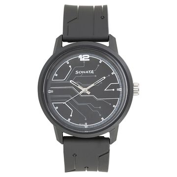 Sonata Quartz Analog Black Dial Plastic Strap Watch for Men