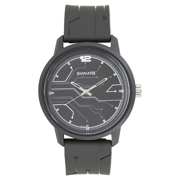 Sonata Quartz Analog Black Dial Plastic Strap Watch for Men - image number 0