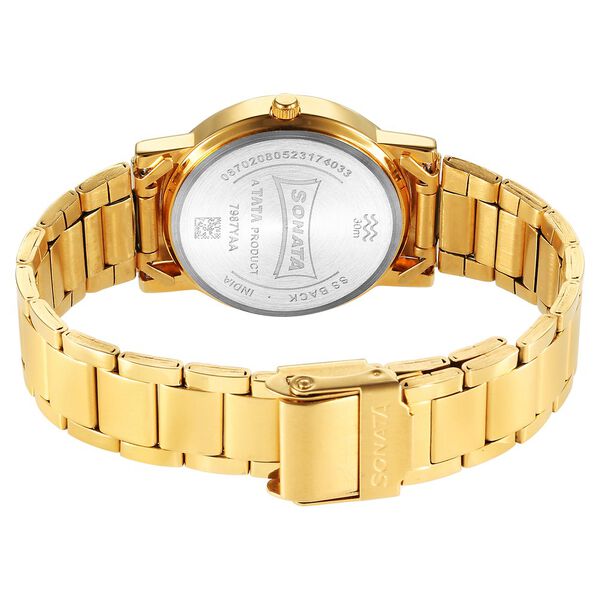 Sonata Classic Quartz Analog Green Dial Golden Stainless Steel Strap Watch for Men - image number 3