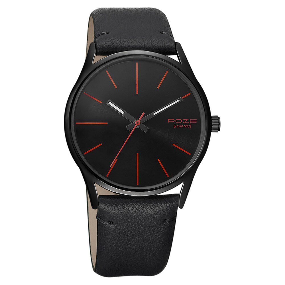 Buy Online Poze by Sonata Quartz Analog Black Dial PU Leather Strap Watch for Men sp70013nl01w p Sonata