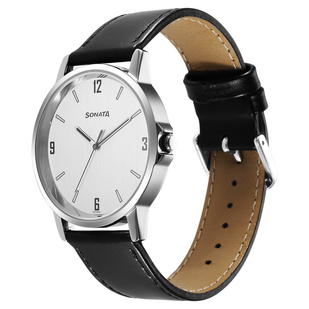 Buy Online Sonata Quartz Analog Silver Dial Watch for Men 77083sl08 Sonata